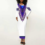 Africa Long Sleeve Bodycon Dress African Dashiki Royal Purple Version LT14