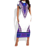 Africa Short Sleeve Bodycon Dress African Dashiki Royal Purple Version LT14