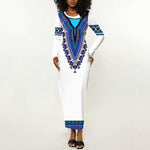 Africa Long Sleeve Bodycon Dress African Dashiki Royal Blue Version LT14