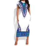 Africa Short Sleeve Bodycon Dress African Dashiki Royal Blue Version LT14