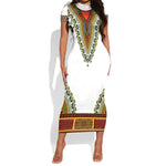 Africa Short Sleeve Bodycon Dress African Dashiki Royal Gold Version LT14