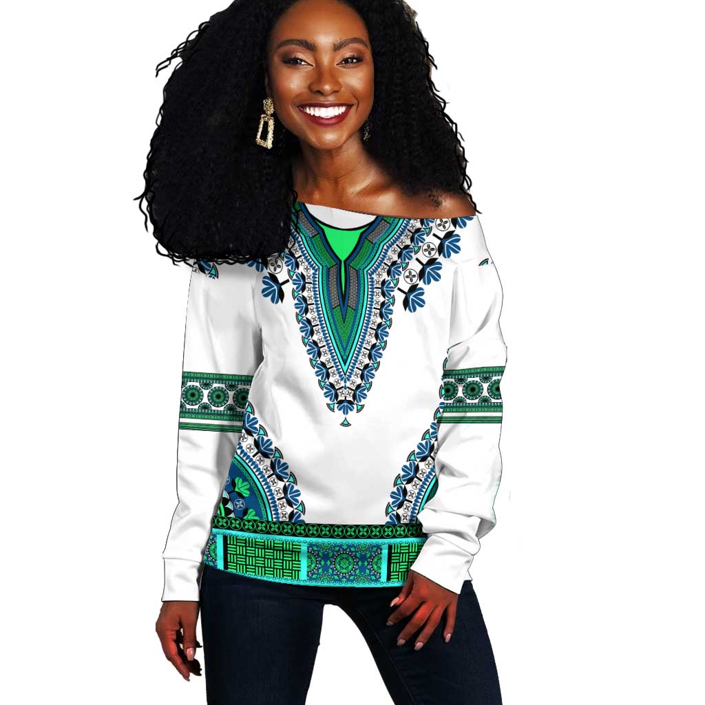 Tanzania 255 Off Shoulder Sweater African Mix Pattern Flag Motif LT9 main image 1
