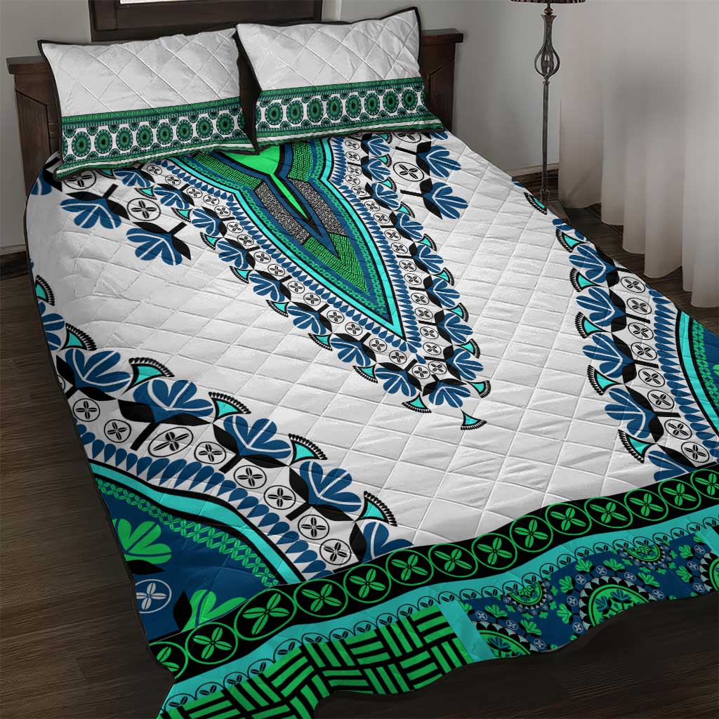 Africa Quilt Bed Set African Dashiki Royal Turquoise Version