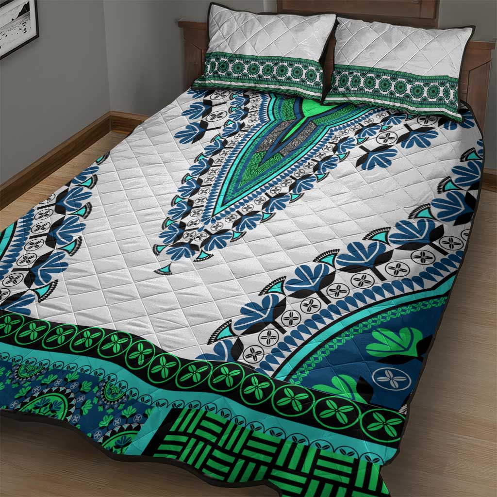 Africa Quilt Bed Set African Dashiki Royal Turquoise Version