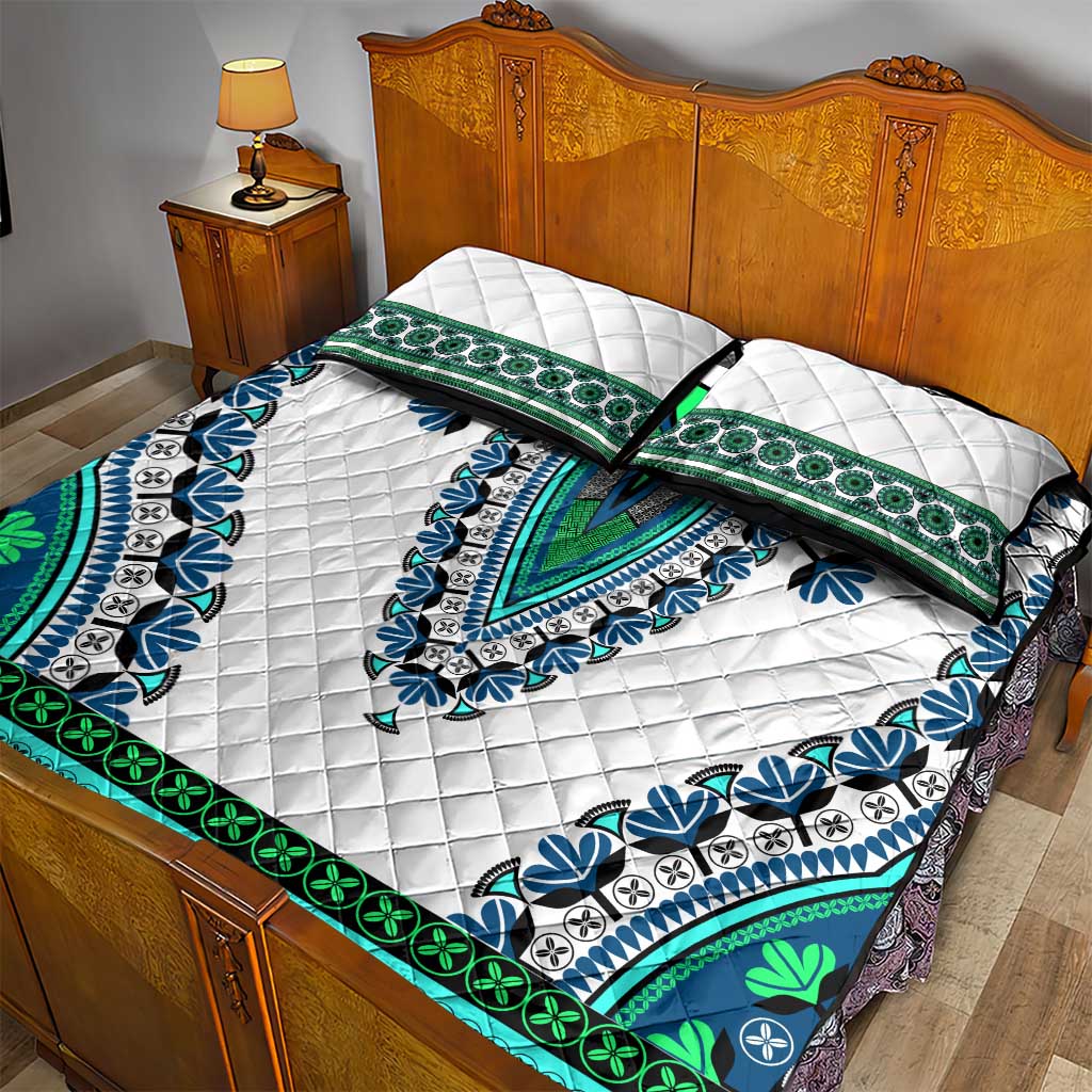 Africa Quilt Bed Set African Dashiki Royal Turquoise Version