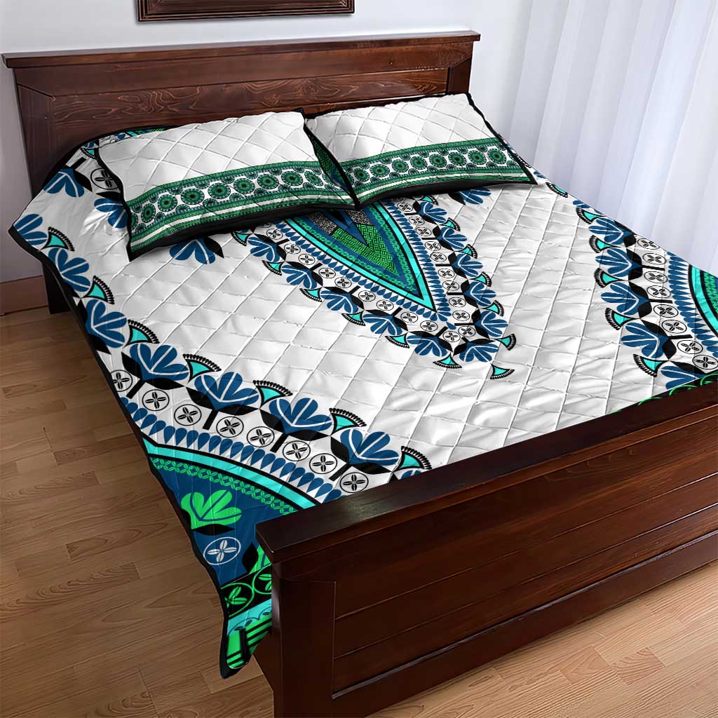 Africa Quilt Bed Set African Dashiki Royal Turquoise Version