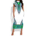 Africa Short Sleeve Bodycon Dress African Dashiki Royal Turquoise Version LT14