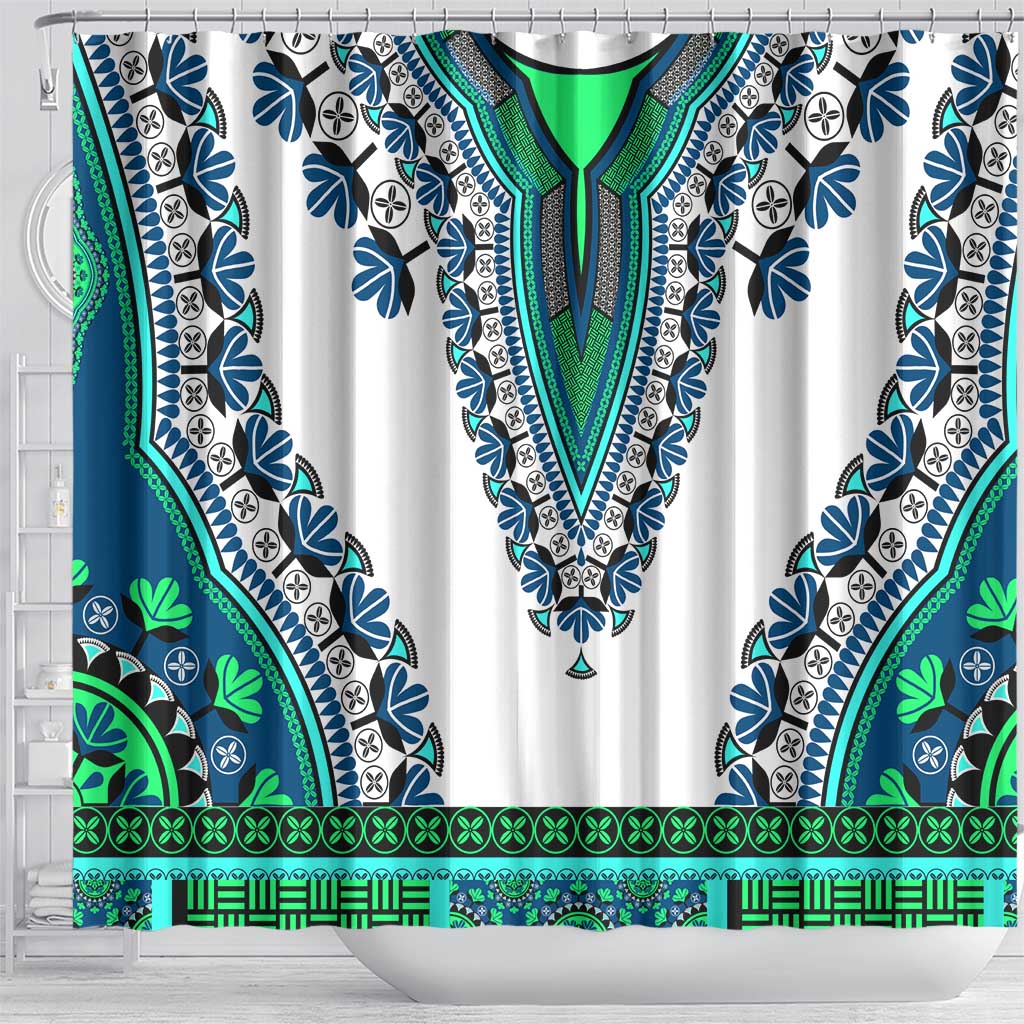 Africa Shower Curtain African Dashiki Royal Turquoise Version