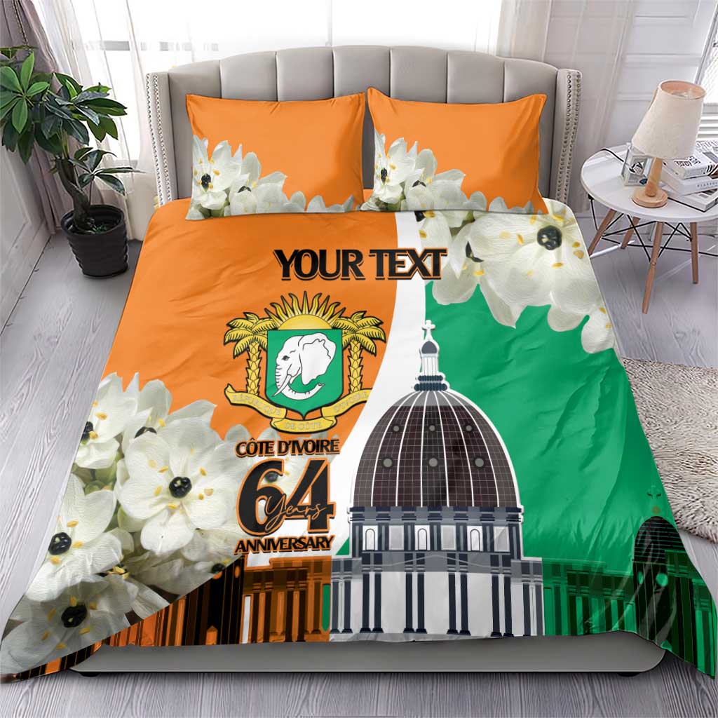 Personalized Ivory Coast Independence Day Bedding Set Ornithogalum Arabicum Happy 64 Years Anniversary