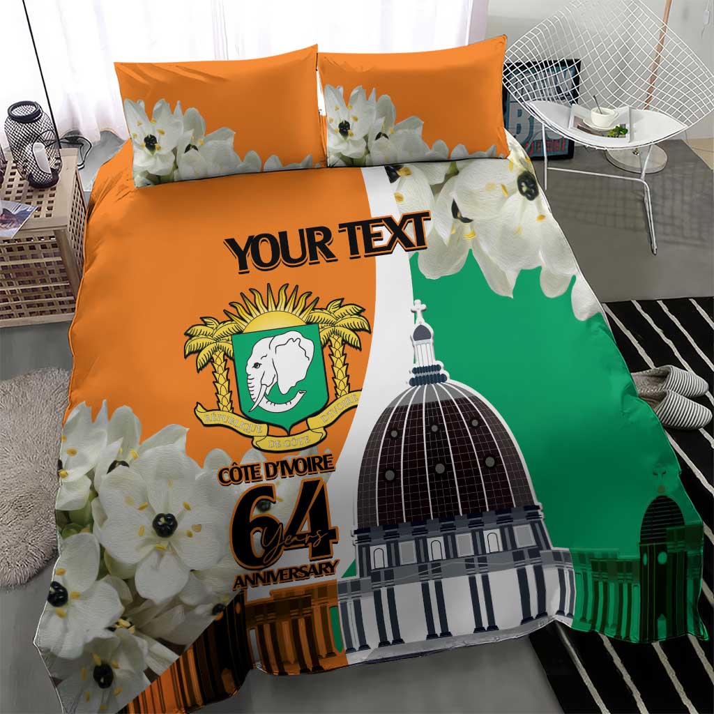 Personalized Ivory Coast Independence Day Bedding Set Ornithogalum Arabicum Happy 64 Years Anniversary