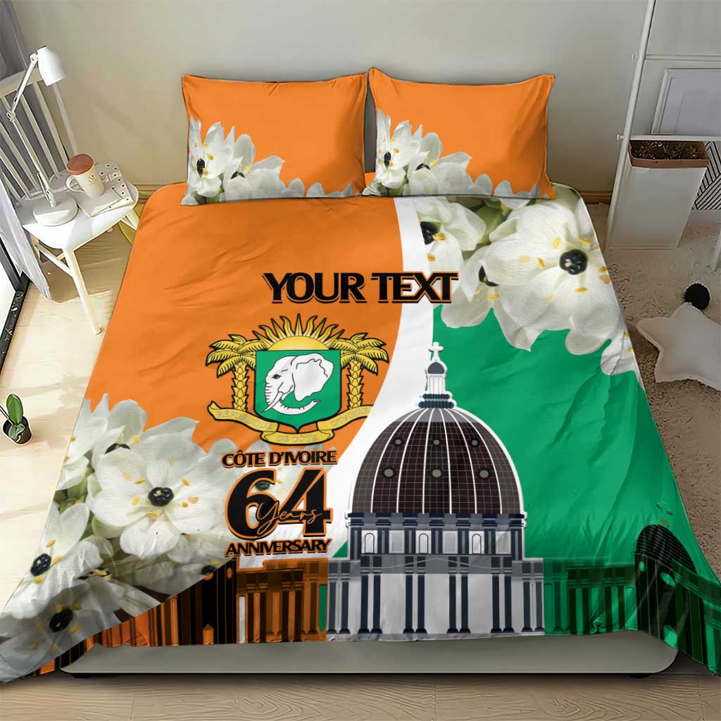 Personalized Ivory Coast Independence Day Bedding Set Ornithogalum Arabicum Happy 64 Years Anniversary