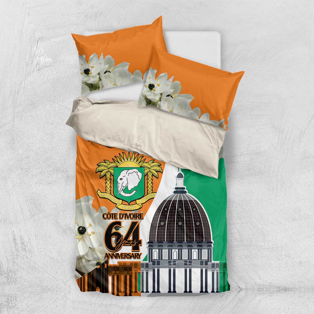 Personalized Ivory Coast Independence Day Bedding Set Ornithogalum Arabicum Happy 64 Years Anniversary