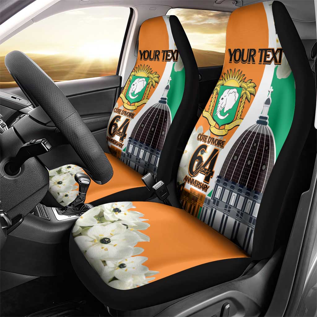 Personalized Ivory Coast Independence Day Car Seat Cover Ornithogalum Arabicum Happy 64 Years Anniversary
