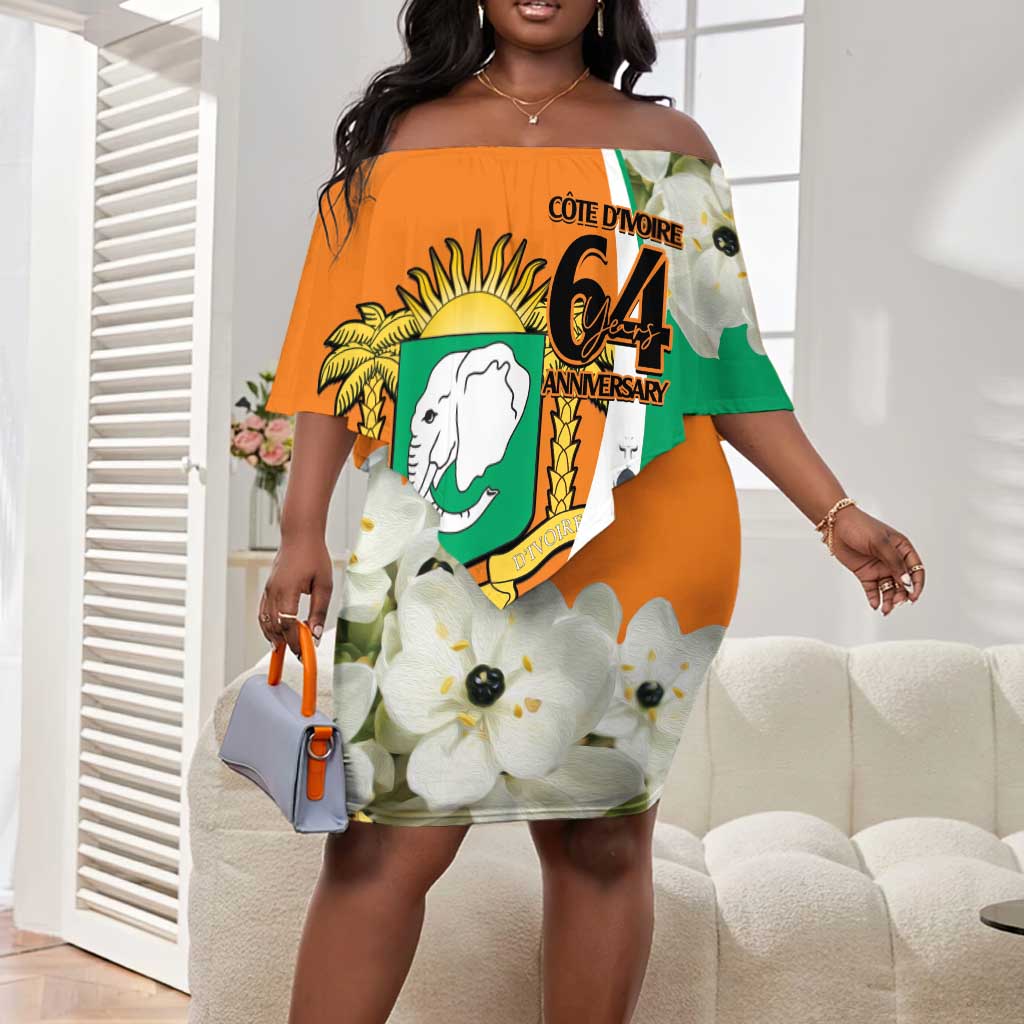 Personalized Ivory Coast Independence Day Off Shoulder Short Dress Ornithogalum Arabicum Happy 64 Years Anniversary by AfricanPride Personalized Ivory Coast Independence Day Off Shoulder Short Dress Ornithogalum Arabicum Happy 64 Years Anniversary by AfricanPride
