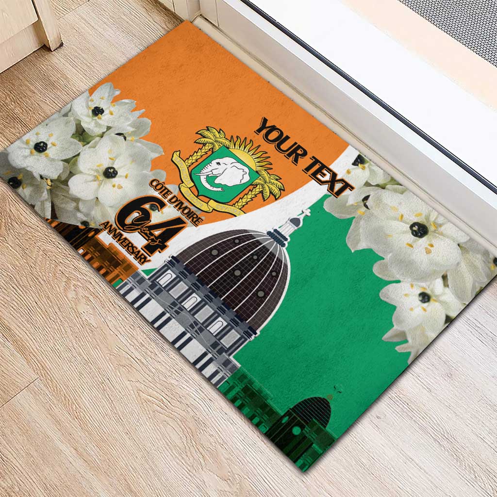 Personalized Ivory Coast Independence Day Rubber Doormat Ornithogalum Arabicum Happy 64 Years Anniversary