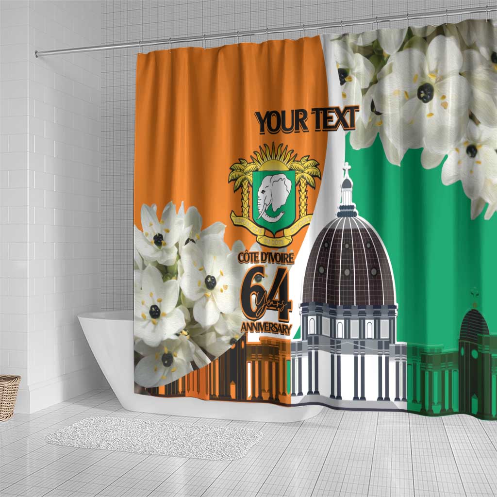 Personalized Ivory Coast Independence Day Shower Curtain Ornithogalum Arabicum Happy 64 Years Anniversary
