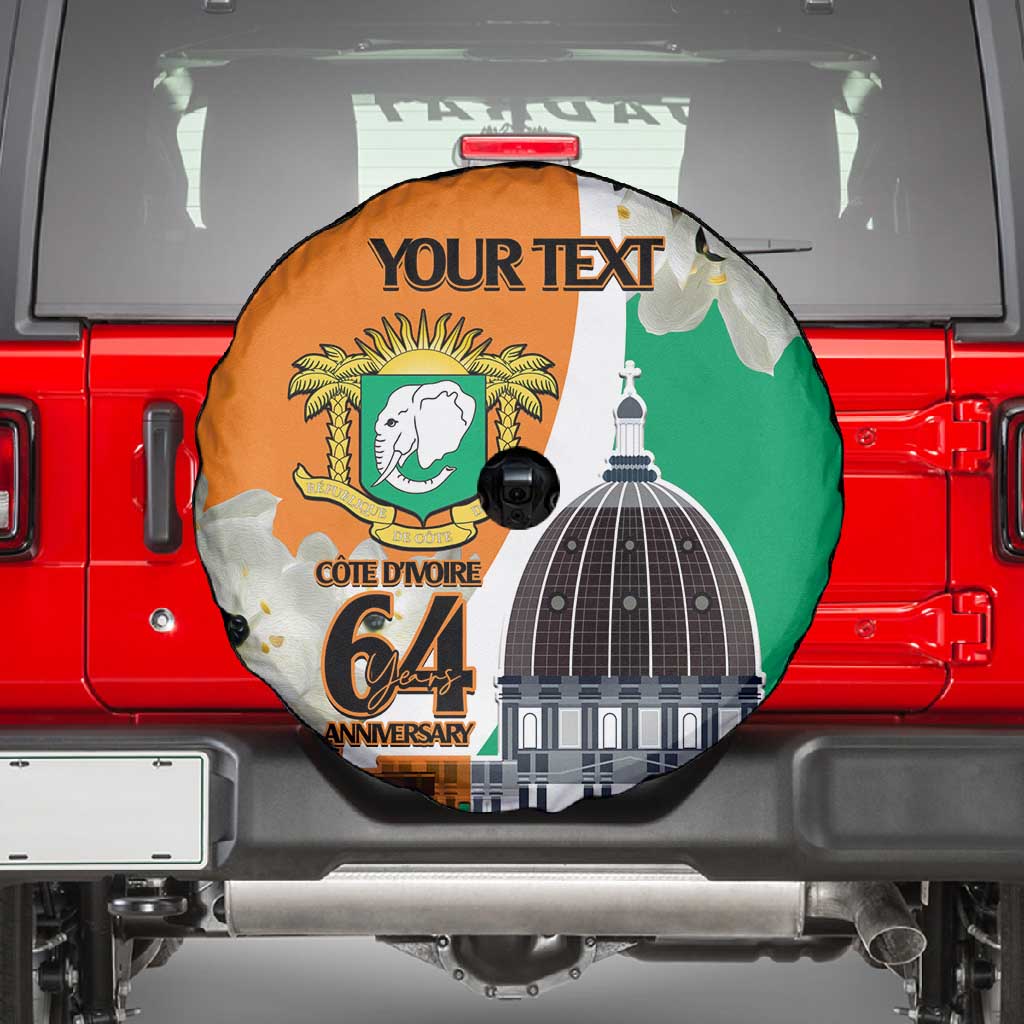 Personalized Ivory Coast Independence Day Spare Tire Cover Ornithogalum Arabicum Happy 64 Years Anniversary