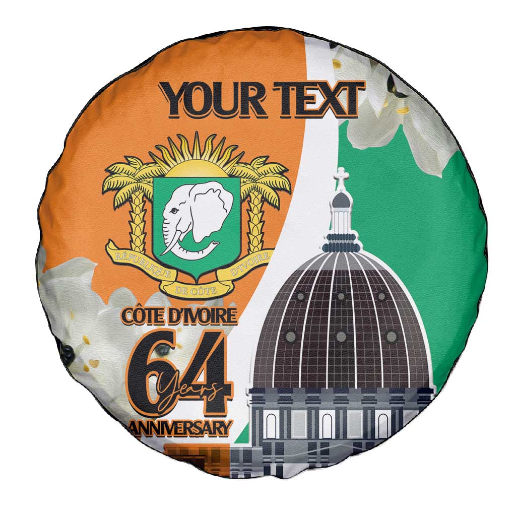 Personalized Ivory Coast Independence Day Spare Tire Cover Ornithogalum Arabicum Happy 64 Years Anniversary