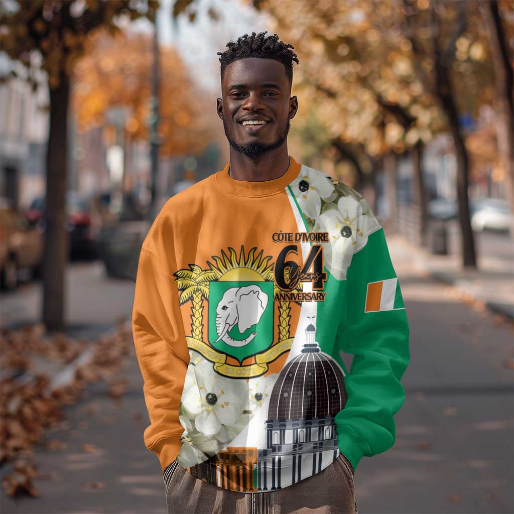 Personalized Ivory Coast Independence Day Sweatshirt Ornithogalum Arabicum Happy 64 Years Anniversary