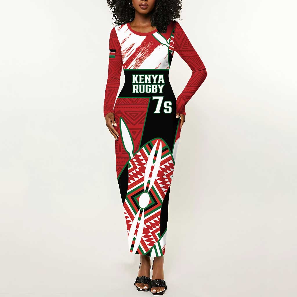 Custom Kenya Rugby Sevens Long Sleeve Bodycon Dress Maasai Shield With African Pattern LT14