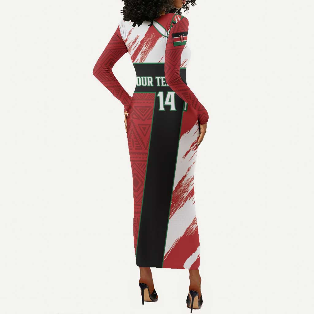 Custom Kenya Rugby Sevens Long Sleeve Bodycon Dress Maasai Shield With African Pattern LT14