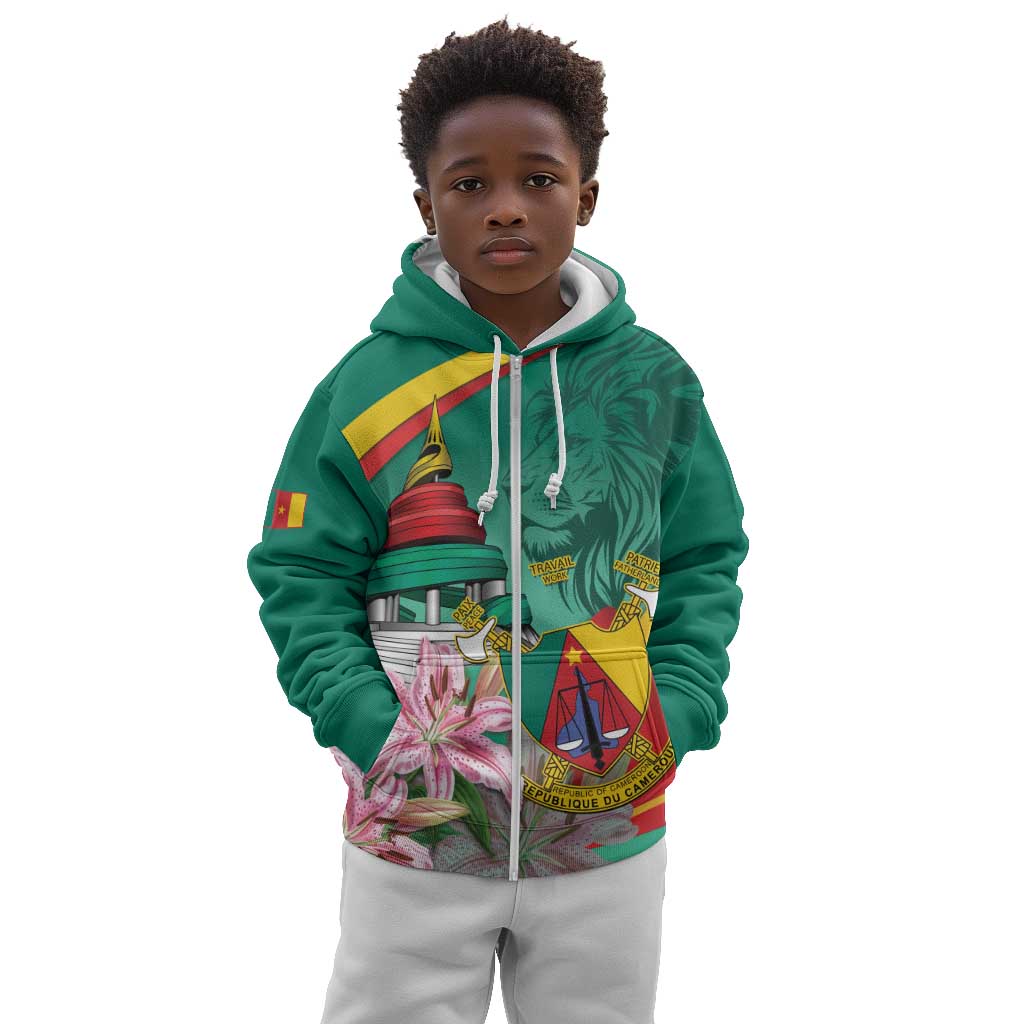 Monument de la Reunification Cameroun Kid Hoodie Coat Of Arms With Lily Flowers