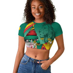 Monument de la Reunification Cameroun Raglan Cropped T shirt Coat Of Arms With Lily Flowers