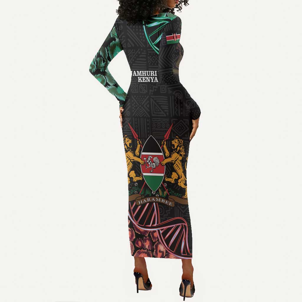 Afro Kenya Long Sleeve Bodycon Dress Kenyan Is In My DNA - Jamhuri Day LT14