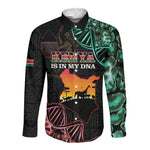 Afro Kenya Long Sleeve Button Shirt Kenyan Is In My DNA - Jamhuri Day