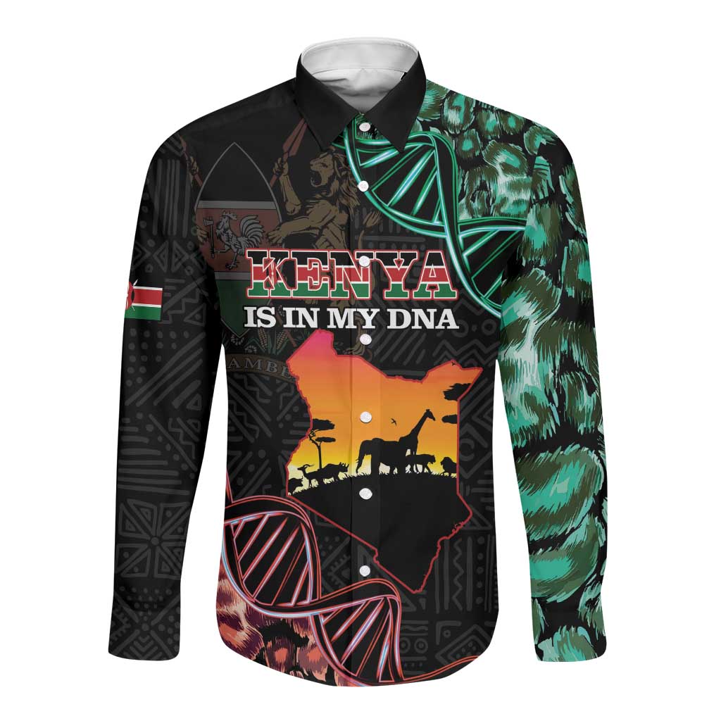 Afro Kenya Long Sleeve Button Shirt Kenyan Is In My DNA - Jamhuri Day