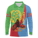 Personalised Eritrea Independence Day Long Sleeve Polo Shirt Shida Shoes Olive Branch African Pattern