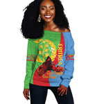 Personalised Eritrea Independence Day Off Shoulder Sweater Shida Shoes Olive Branch African Pattern