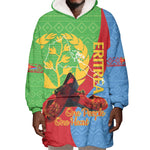 Personalised Eritrea Independence Day Wearable Blanket Hoodie Shida Shoes Olive Branch African Pattern