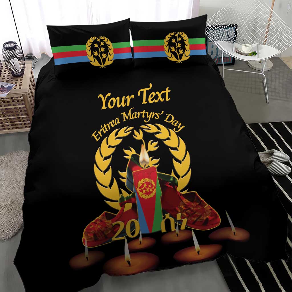 Custom Eritrea Martyrs' Day Bedding Set 20 June Shida Shoes With Candles - Black