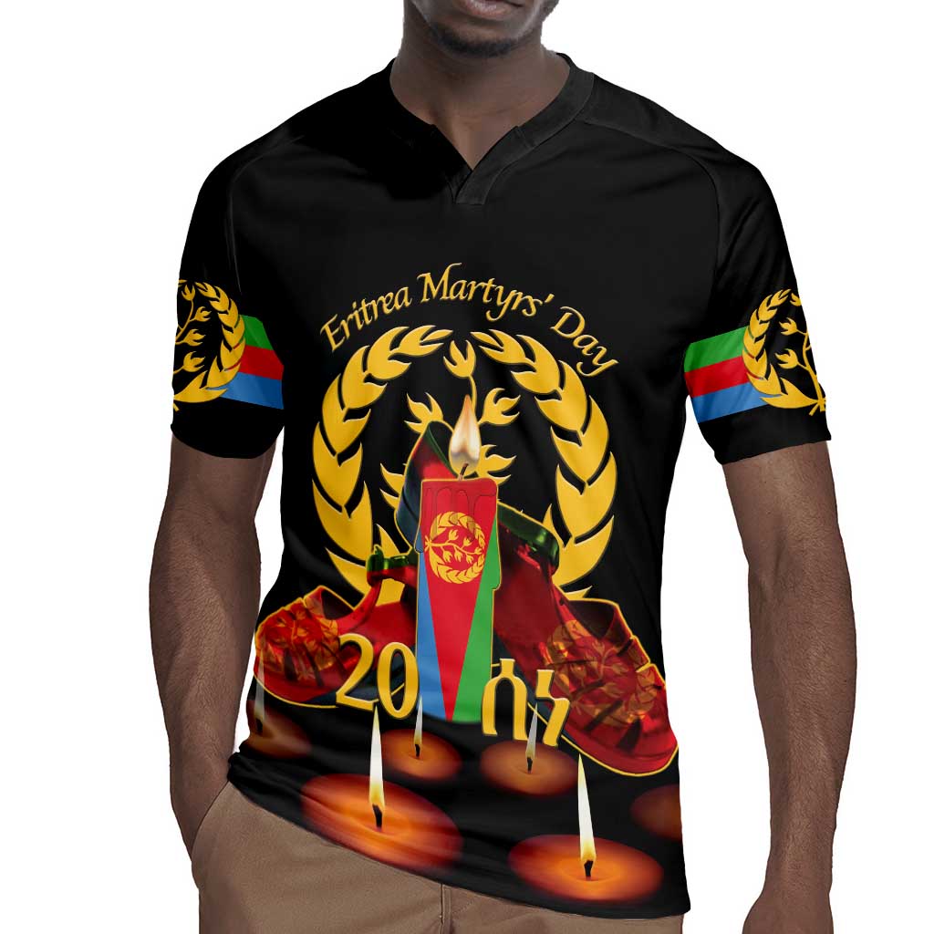Custom Eritrea Martyrs' Day Rugby Jersey 20 June Shida Shoes With Candles - Black