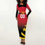 Afro Basketball Custom Angola Long Sleeve Bodycon Dress Go Champions Angolan - African Pride