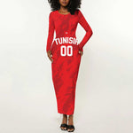 Afro Basketball Custom Tunisia Long Sleeve Bodycon Dress Go Champions Eagles of Carthage - African Pride