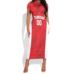 Afro Basketball Custom Tunisia Short Sleeve Bodycon Dress Go Champions Eagles of Carthage - African Pride