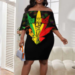 Afro Jamaica Legend Bob Off Shoulder Short Dress Lion With Cannabis Leaf Pattern LT14