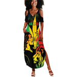 Afro Jamaica Legend Bob Summer Maxi Dress Lion With Cannabis Leaf Pattern LT14