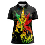 Afro Jamaica Legend Bob Women Polo Shirt Lion With Cannabis Leaf Pattern LT14