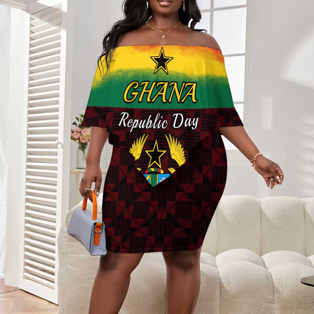 Personalised 1 July Ghana Republic Day Off Shoulder Short Dress African Pattern Mix Flag Unique Style by AfricanPride Personalised 1 July Ghana Republic Day Off Shoulder Short Dress African Pattern Mix Flag Unique Style by AfricanPride