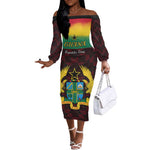 Personalised 1 July Ghana Republic Day Off The Shoulder Long Sleeve Dress African Pattern Mix Flag Unique Style