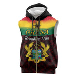 Personalised 1 July Ghana Republic Day Sleeveless Zip Hoodie African Pattern Mix Flag Unique Style - African Pride