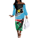 Afro Basketball Custom South Sudan Off The Shoulder Long Sleeve Dress Come On Bright Stars - African Pride