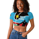 Afro Basketball Custom South Sudan Raglan Cropped T shirt Come On Bright Stars - African Pride