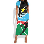 Afro Basketball Custom South Sudan Short Sleeve Bodycon Dress Come On Bright Stars - African Pride