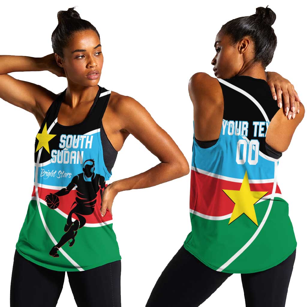 Afro Basketball Custom South Sudan Women Racerback Tank Come On Bright Stars - African Pride