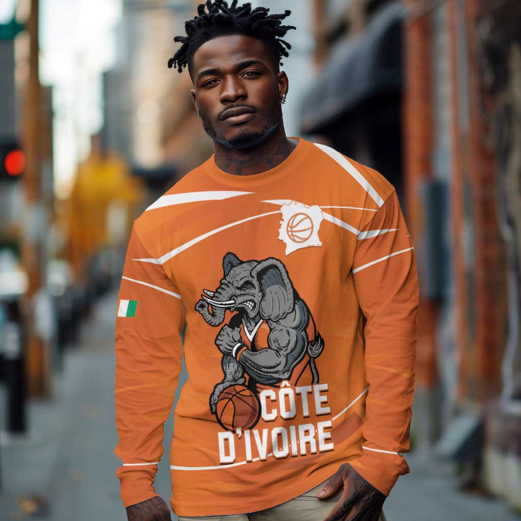Afro Basketball Custom Ivory Coast Long Sleeve Shirt Allez Les Elephants - African Pride