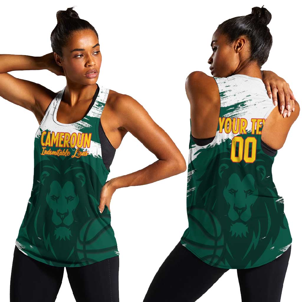 Afro Basketball Custom Cameroon Women Racerback Tank Come On Indomitable Lions - African Pride